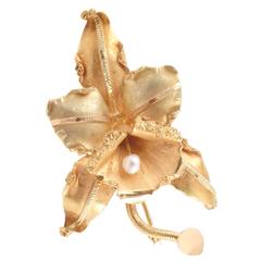 Pearl Gold Orchid Shaped Brooch