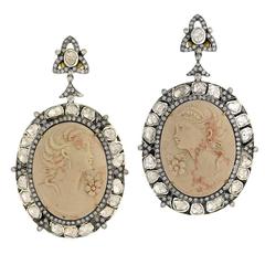 Beautiful Cameo Diamond Gold Earrings