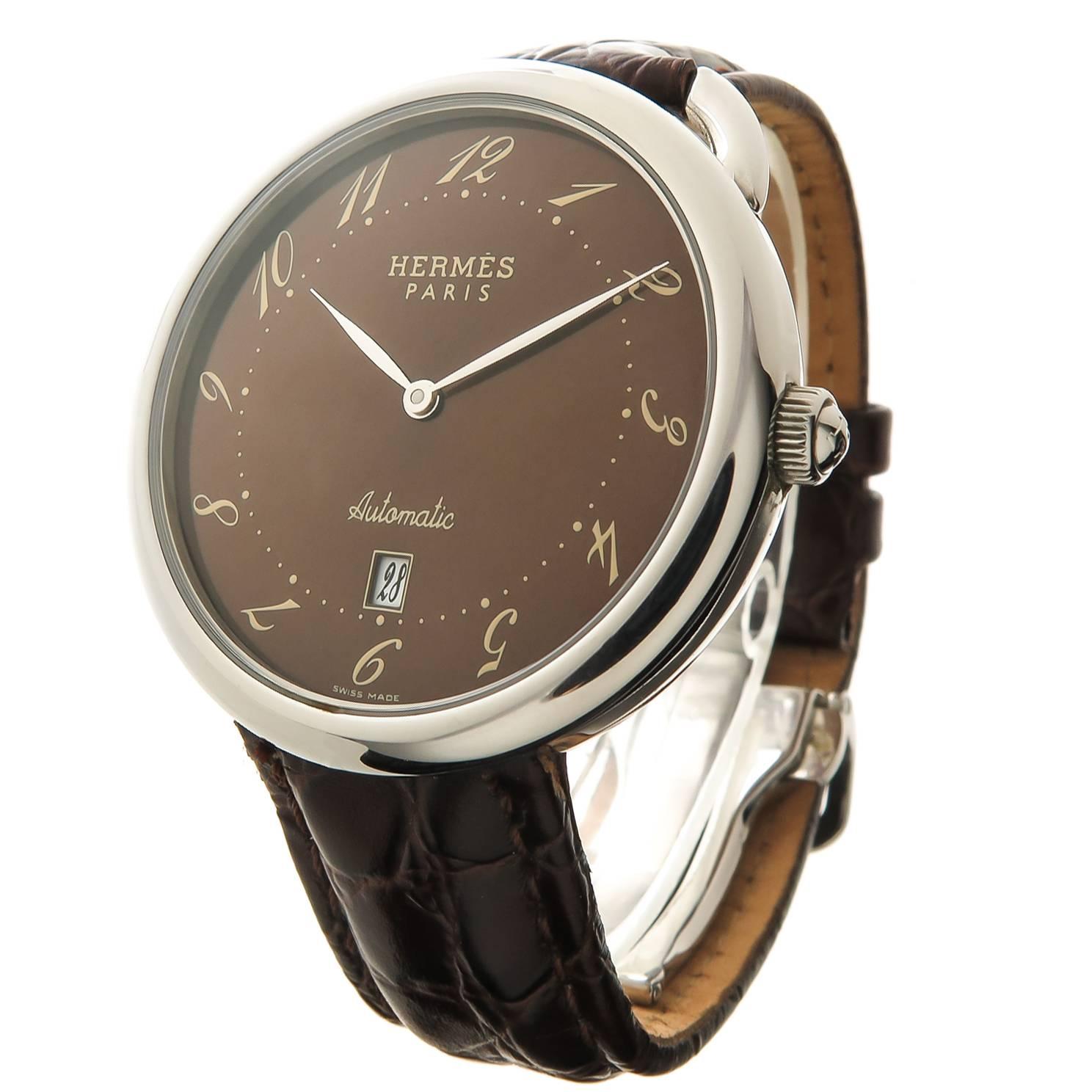 Hermes Stainless Steel Arceau Large Automatic Wristwatch