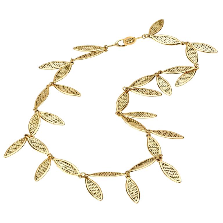 Ray Griffiths Gold Crownwork Leaf Necklace For Sale