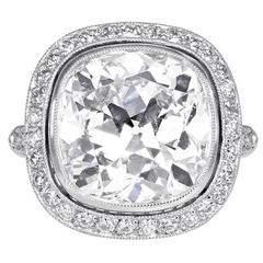 Vintage 9.15 Carat K/SI2 GIA Cert Cushion Cut Diamond Platinum Ring