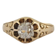 Belcher Set Antique Old Cut Diamond Cushion Gold Ring