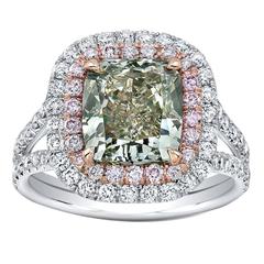 3.06 Carat GIA Fancy Grey Greenish Yellow Diamond Two Color Gold Ring