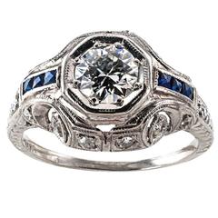 1920s Art Deco .60 Carat Diamond Platinum Engagement Ring 