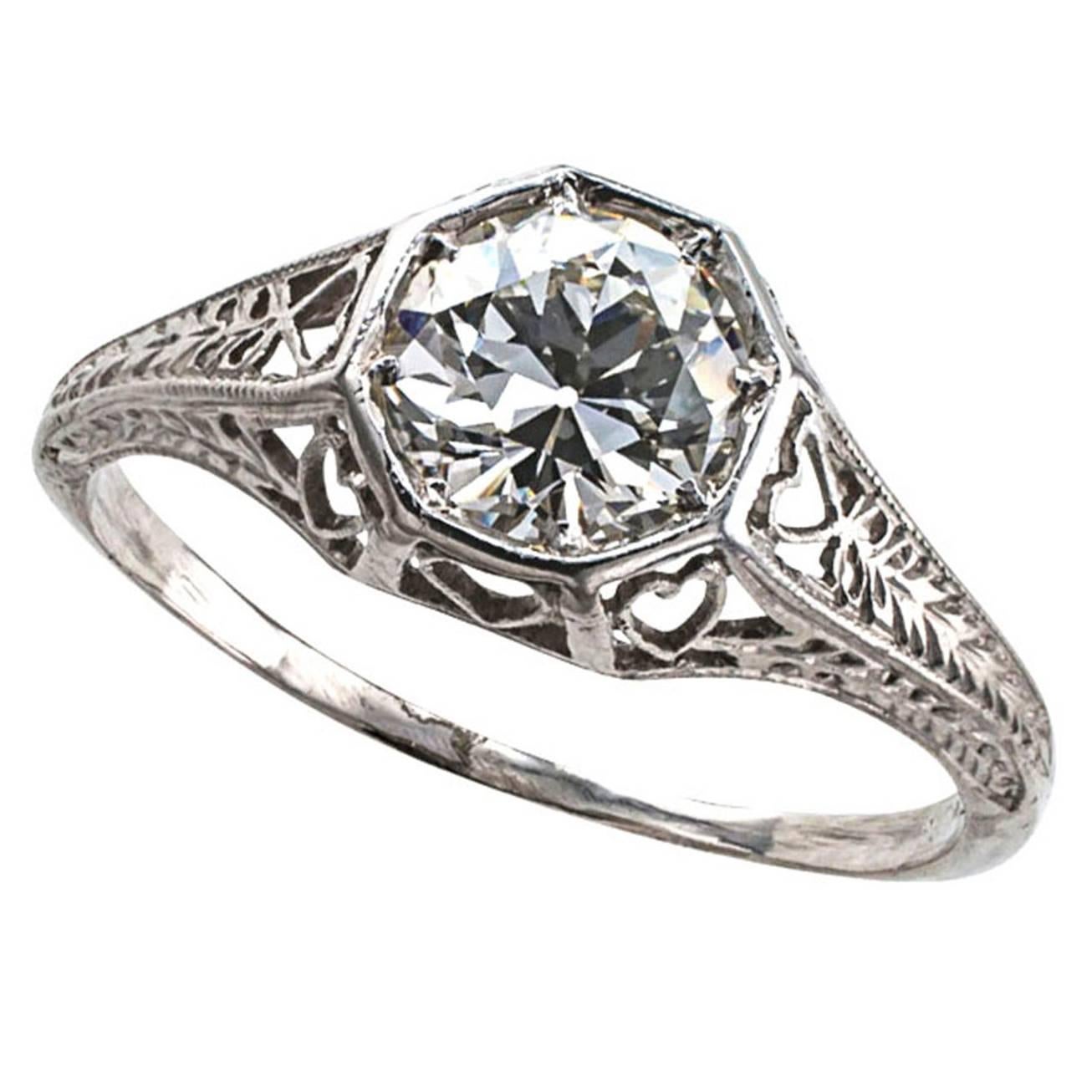 .84 Carat Art Deco Diamond Platinum Engagement Ring
