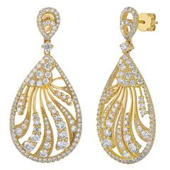 Diamond Gold Tear Drop Dangle Earrings 6