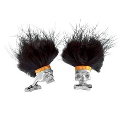Deakin & Francis Sterling Silver Skull Cufflinks with Black Hair 11