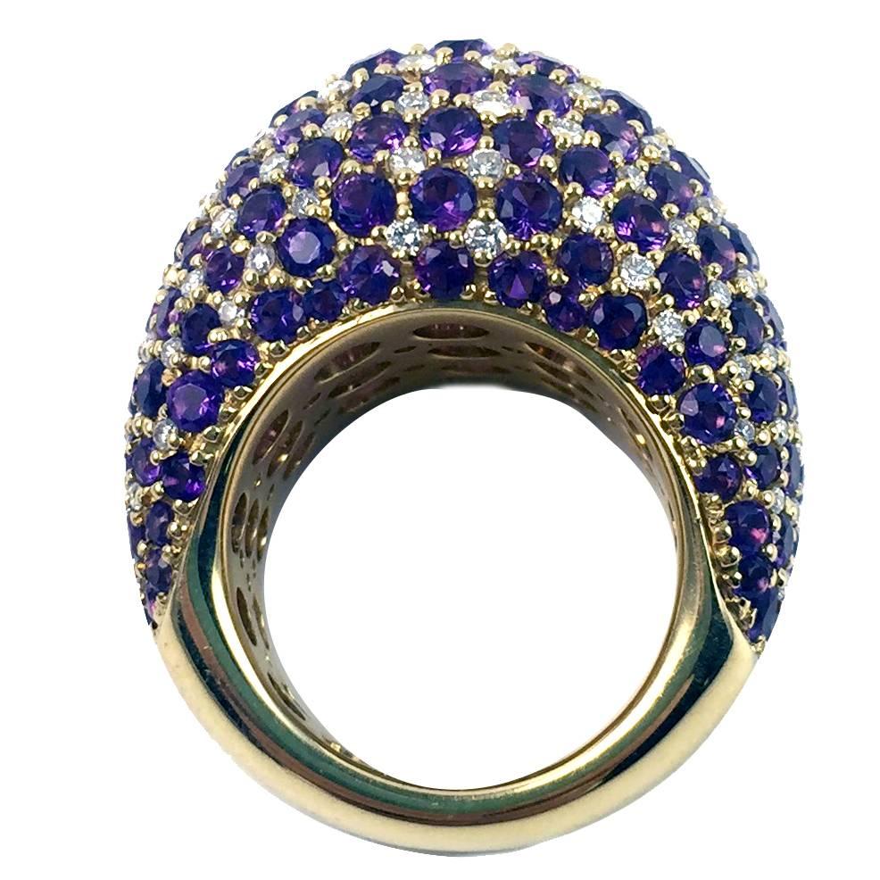 Purple Sapphire Diamond Gold Domed Cluster Ring