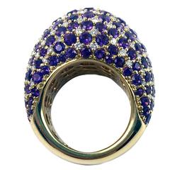 Purple Sapphire Diamond Gold Domed Cluster Ring