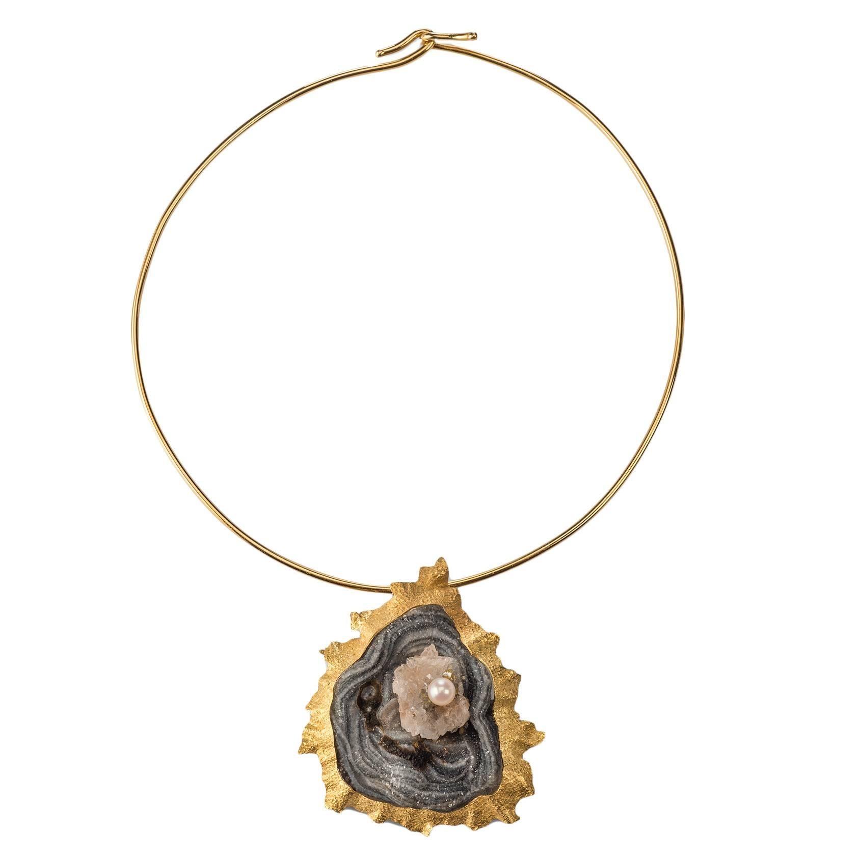 1968 Andrew Grima Pendant Brooch with Original Tork Necklace For Sale