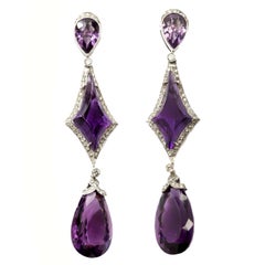 Amethyst Diamond Platinum Dangle Earrings