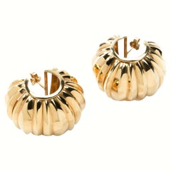 Retro Yellow Gold Ribbed Stud Earrings