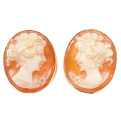 Delicate Cameo Gold Stud Earrings