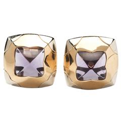 Bulgari Two Color Pyramid Amethyst Gold Ear Clips 9