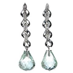Green Briolette Quartz Diamond gold Dangle Earrings 4