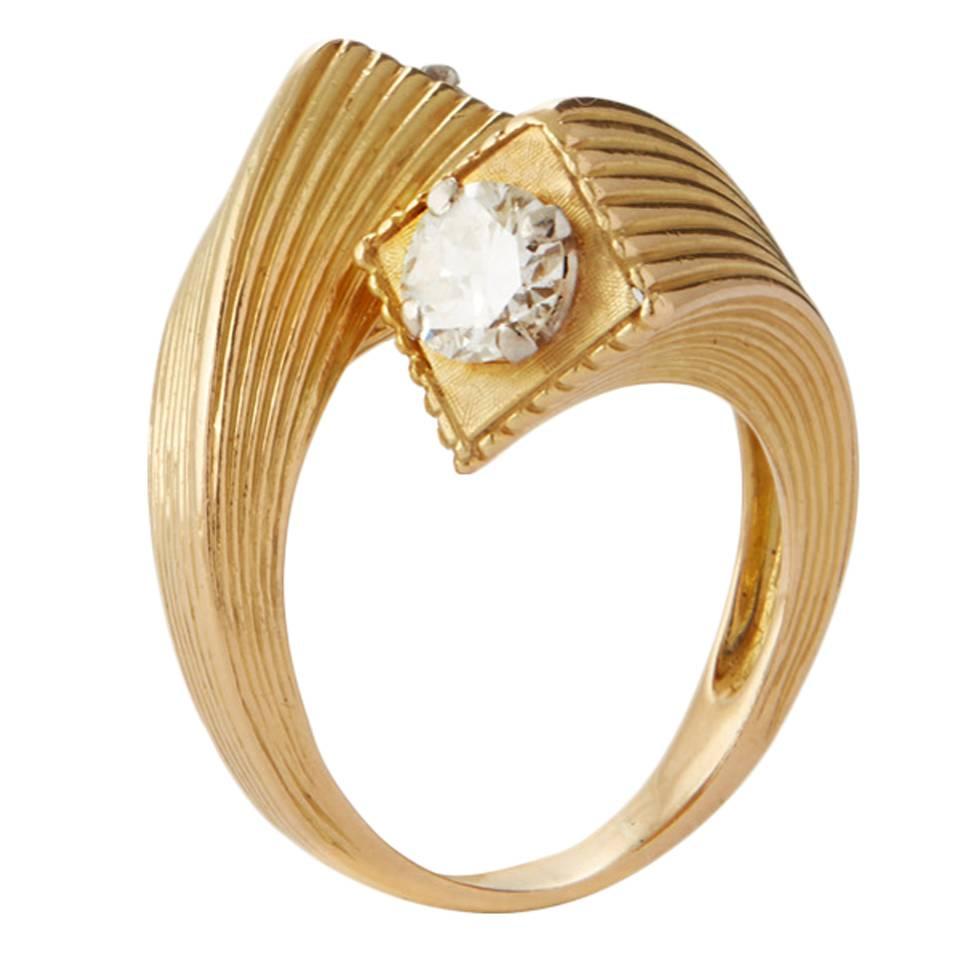 1969 Kutchinsky Diamond Gold Twist Ring For Sale