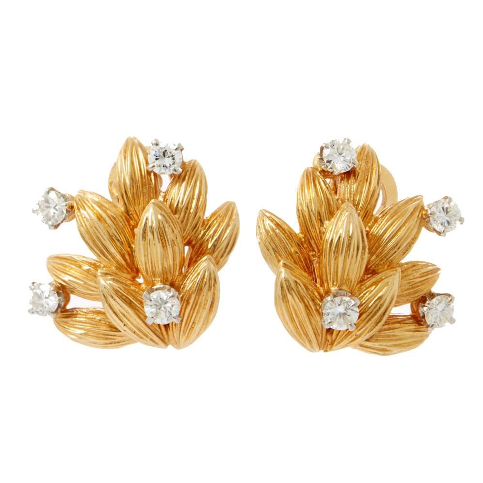 1970s Boucheron Diamond Gold Clip Earrings
