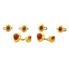 Vintage 1950s Citrine Gold Cufflink and Stud Dress Set