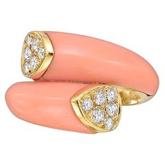 Van Cleef & Arpels Coral Diamond Gold Bypass Ring