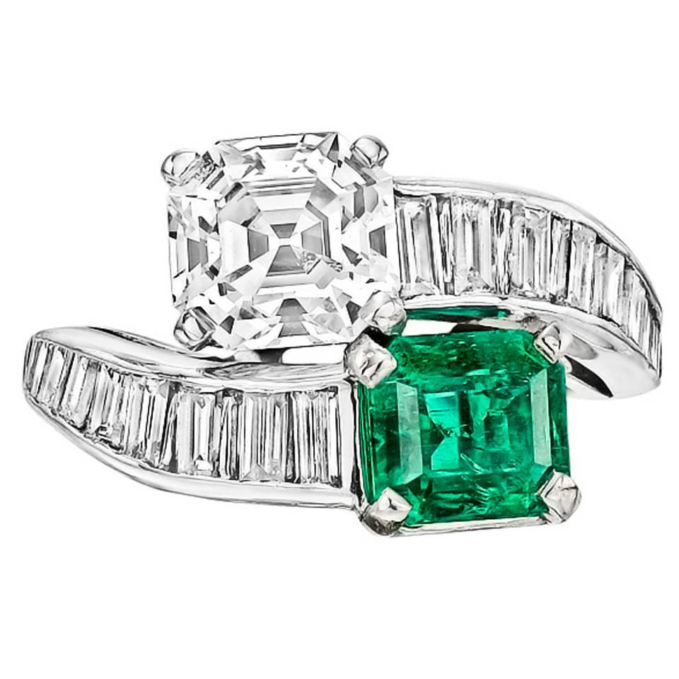 Black Starr & Frost Smaragd Diamant Platin Bypass Ring