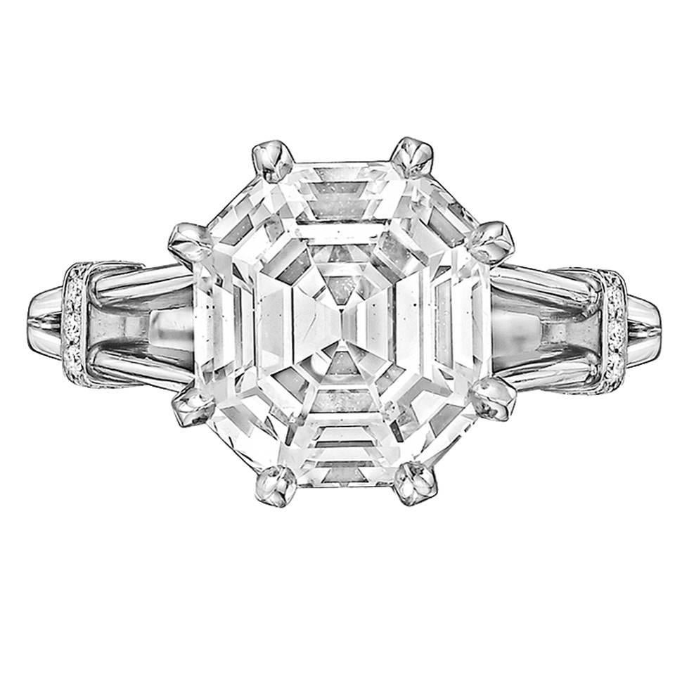 Betteridge 4.32 Carat Cut-Cornered Rectangular Step-Cut Diamond Engagement Ring For Sale