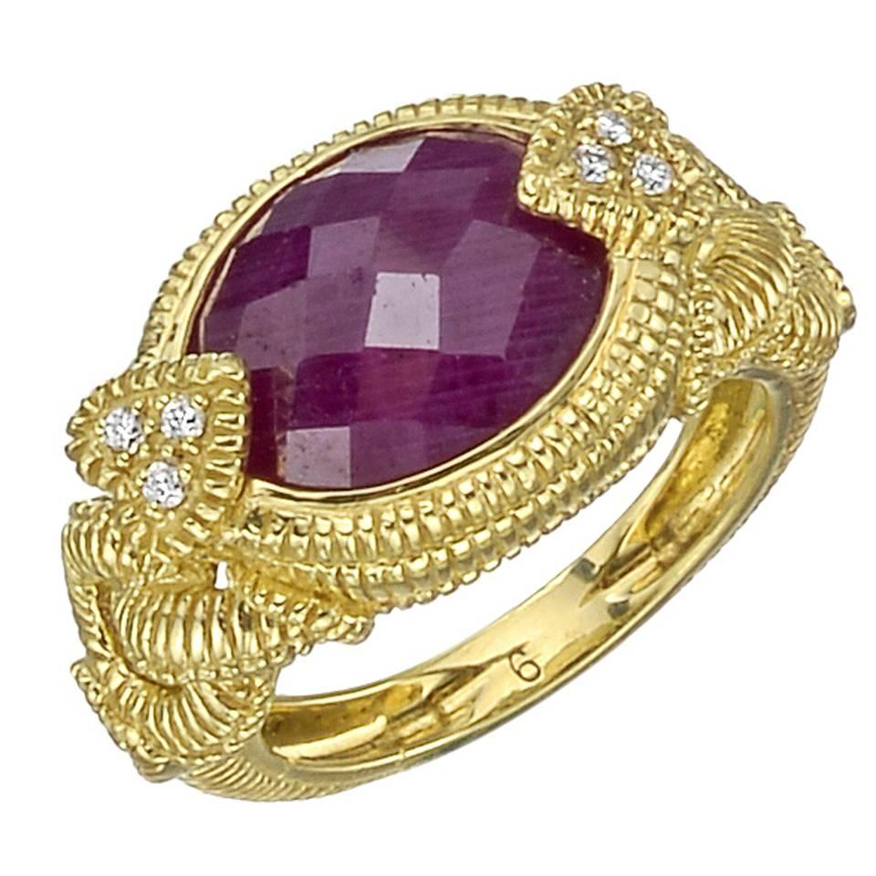 Judith Ripka Ruby Diamond Gold Dress Ring