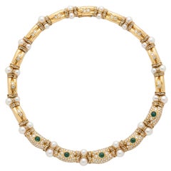 Pearl Emerald Diamond Gold Choker Necklace