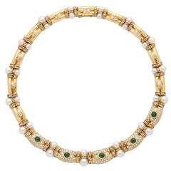 Pearl Emerald Diamond Gold Choker Necklace 7