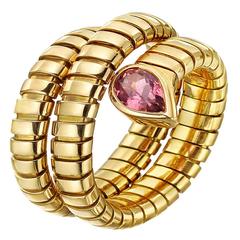 Bulgari Pink Tourmaline Gold Tubogas Ring