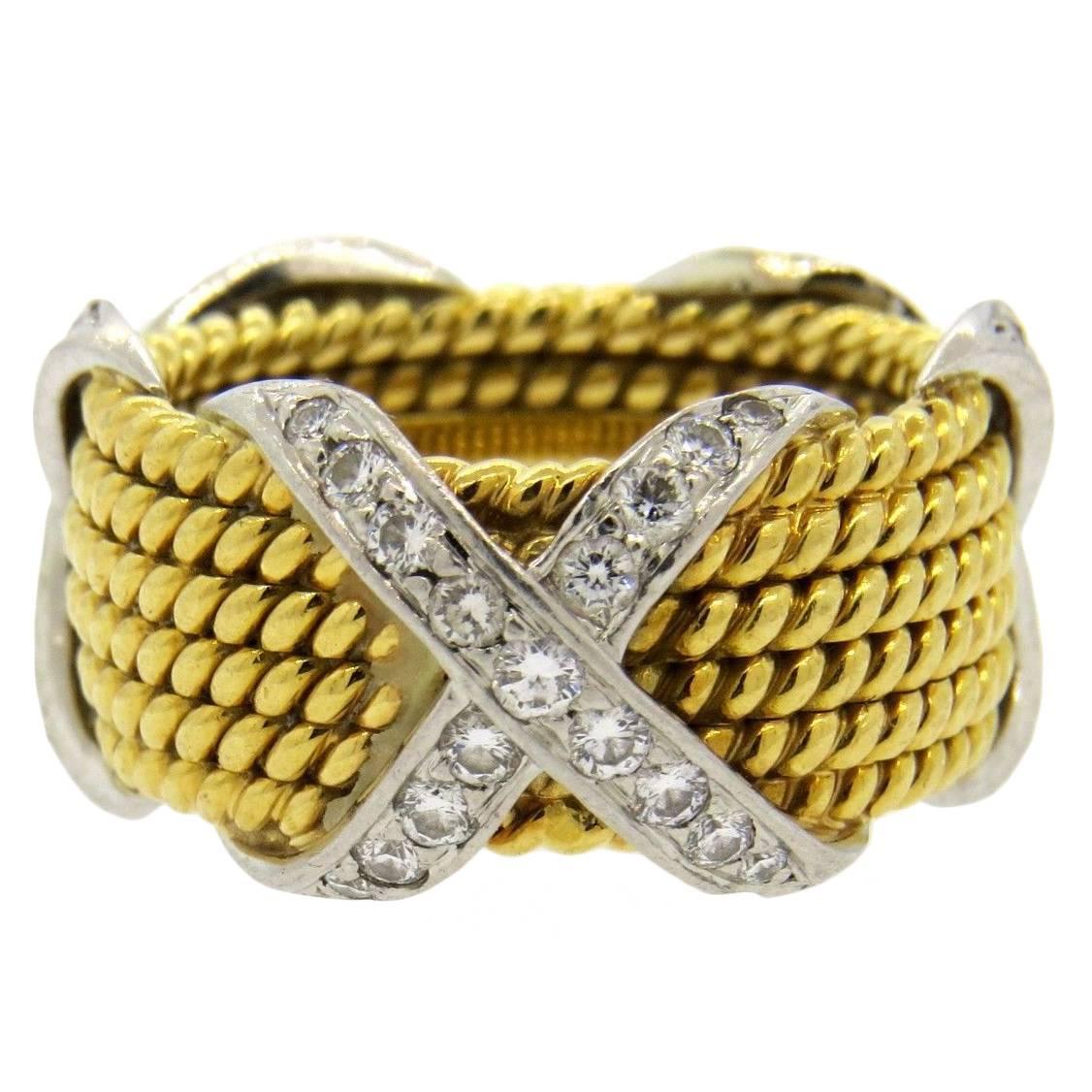 Tiffany & Co. Schlumberger Gold Diamond Six Row Rope Ring