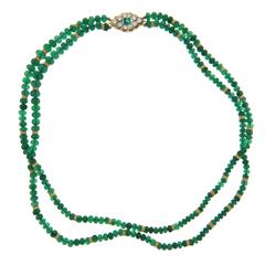 Buccellati Emerald Diamond Gold Bead Two Strand Necklace
