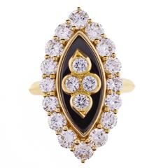 Van Cleef & Arpels Black Onyx Diamond Navette Shaped Ring 5