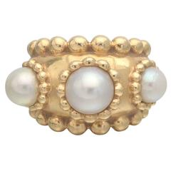 Chanel Three Pearl and Gold Band Ring