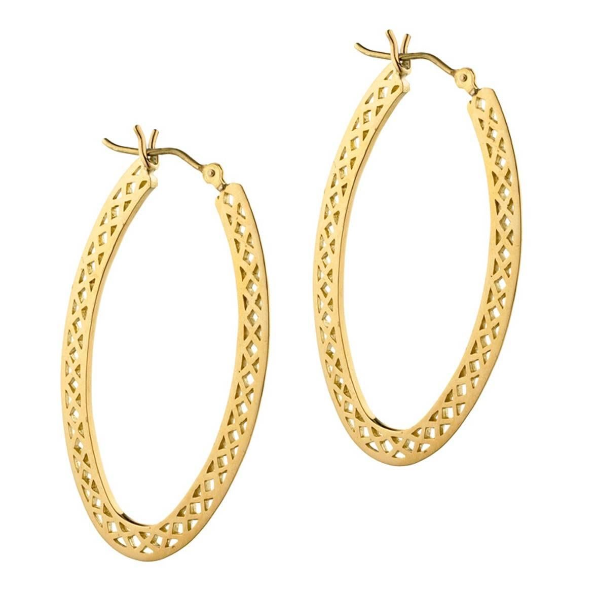 Ray Griffiths Gold Oval Hoop Crownwork Earrings