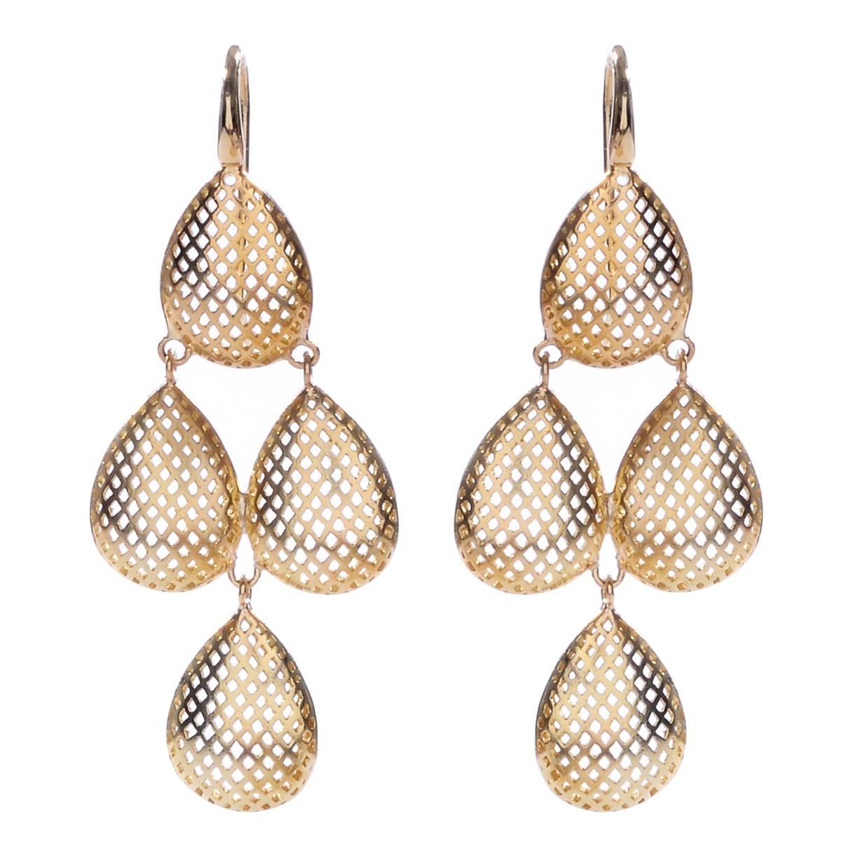 Ray Griffiths Quadruple Pear Shaped Gold Drop Earrings