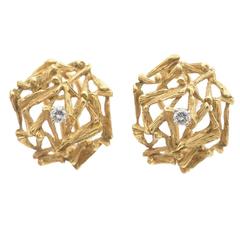 Diamond Gold Abstract Earclips