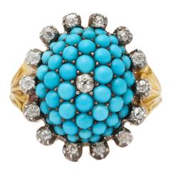 Antique Victorian Natural Turquoise Diamond Gold Ring