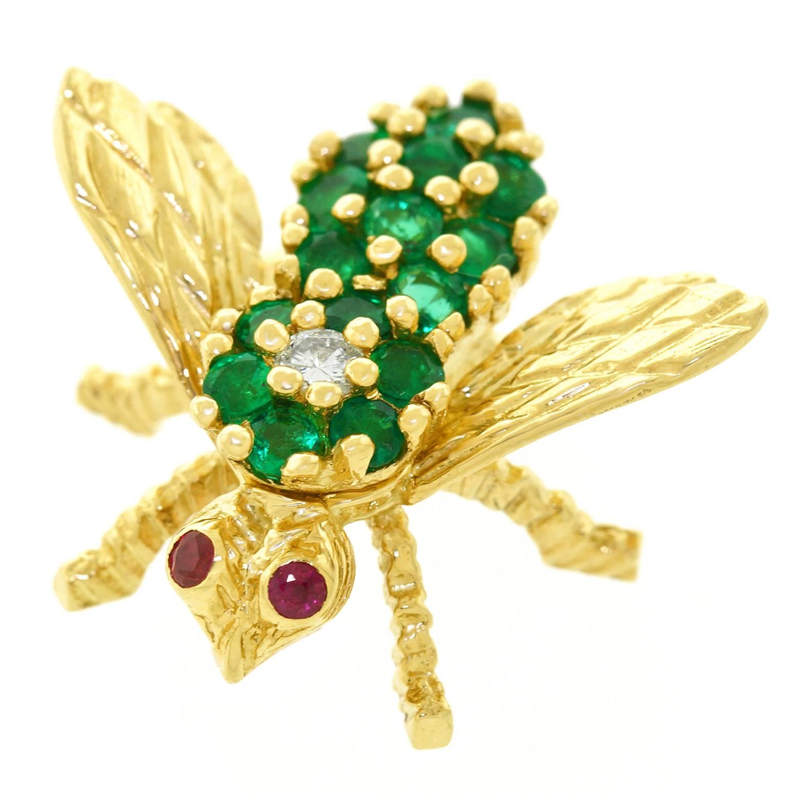 Herbert Rosenthal Emerald Diamond Gold Bee Brooch