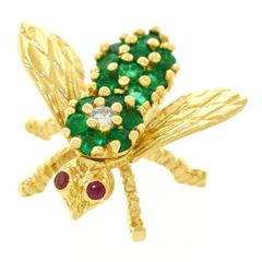 Herbert Rosenthal Emerald Diamond Gold Bee Brooch