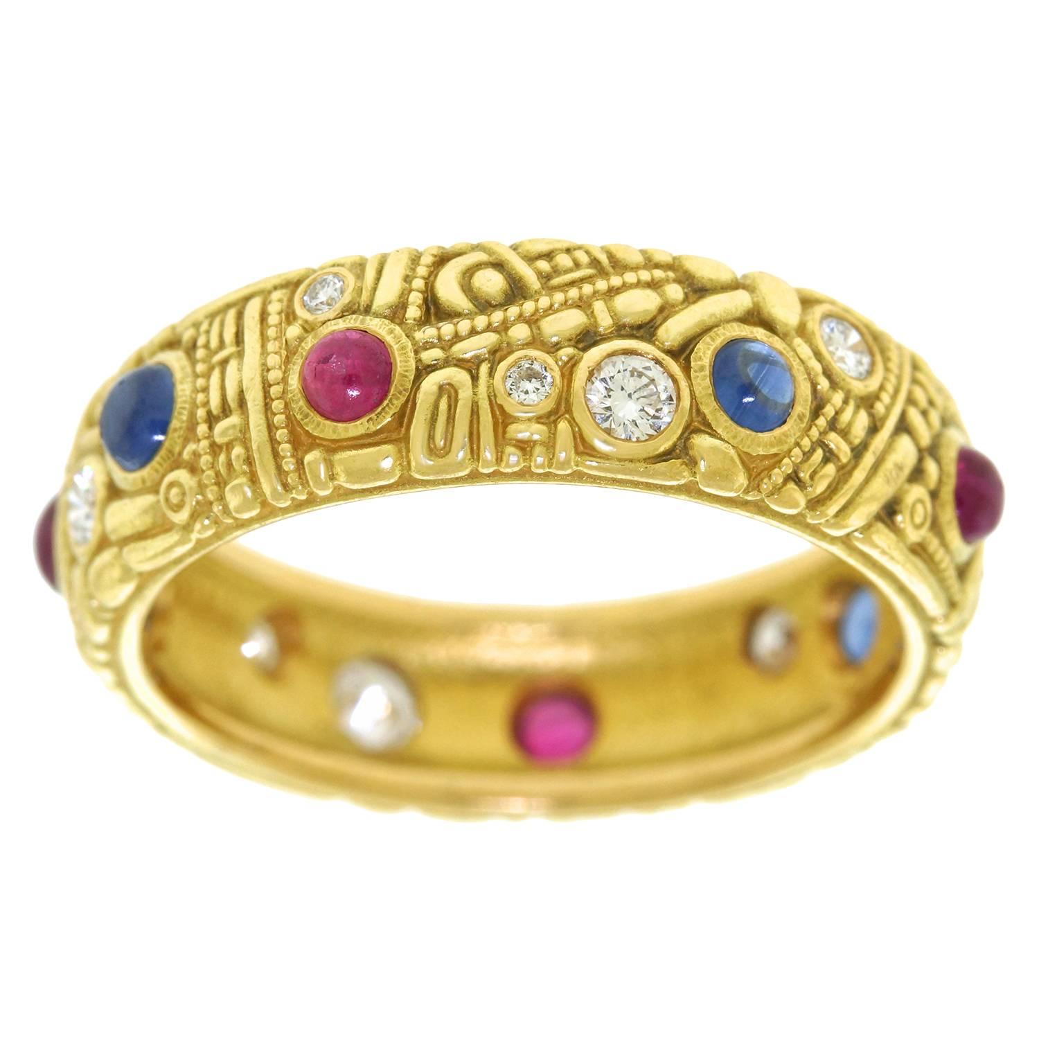 Alex Sepkus Carved Collection Gemstone and Yellow Gold Ring