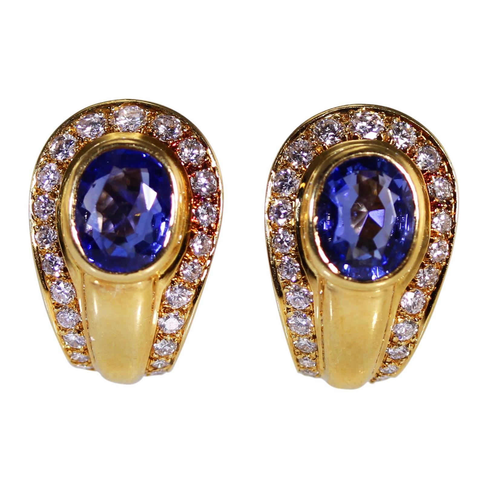 Cartier Sapphire Diamond Gold Earclips For Sale