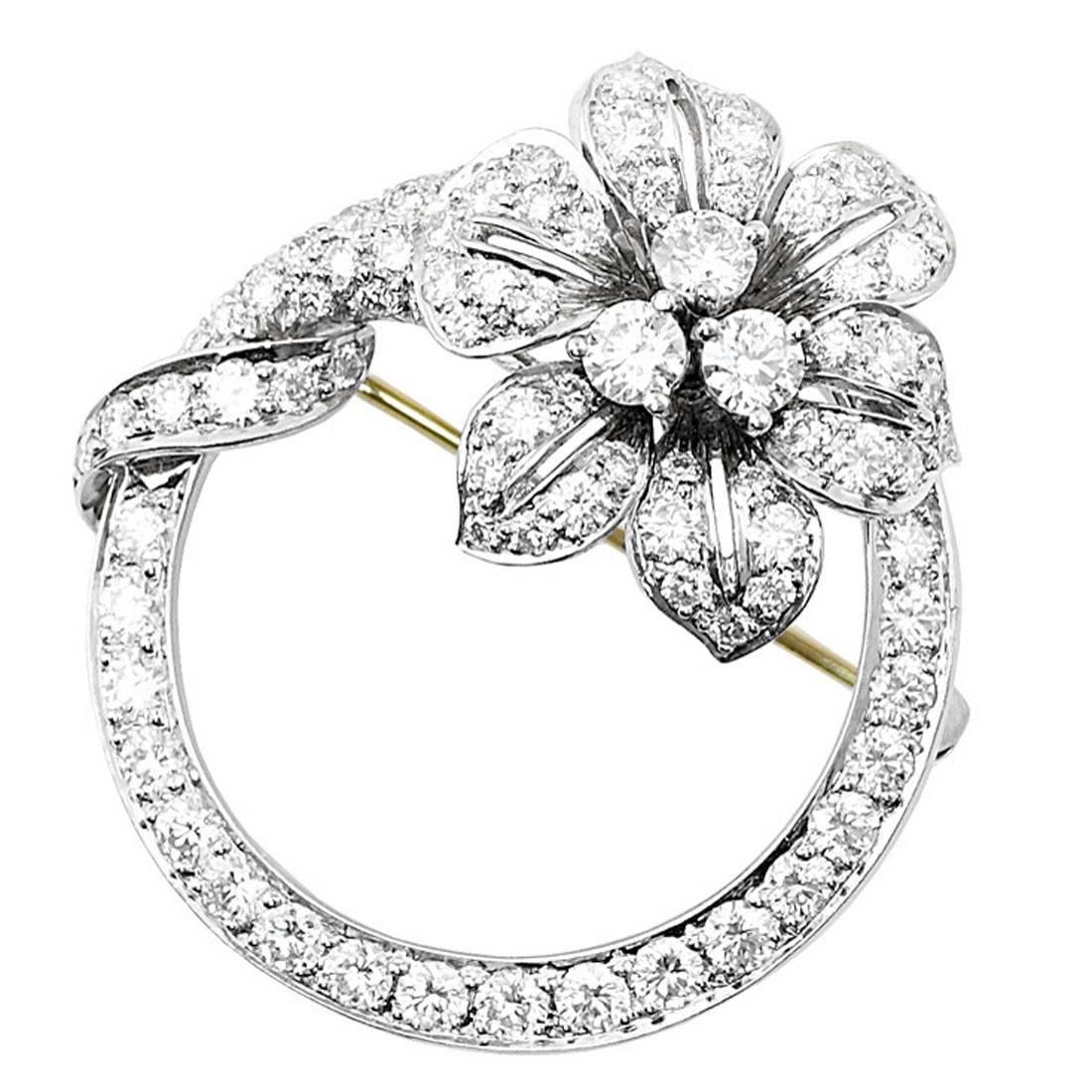 Tiffany & Co. Diamond Platinum Flower and Circle Pin
