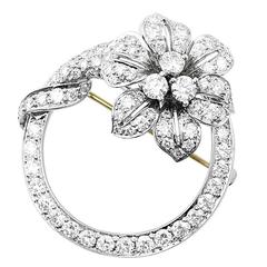 Tiffany & Co. Diamond Platinum Flower and Circle Pin 9