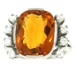 Modernist 8.5 Carat Citrine and Diamond White Gold Ring