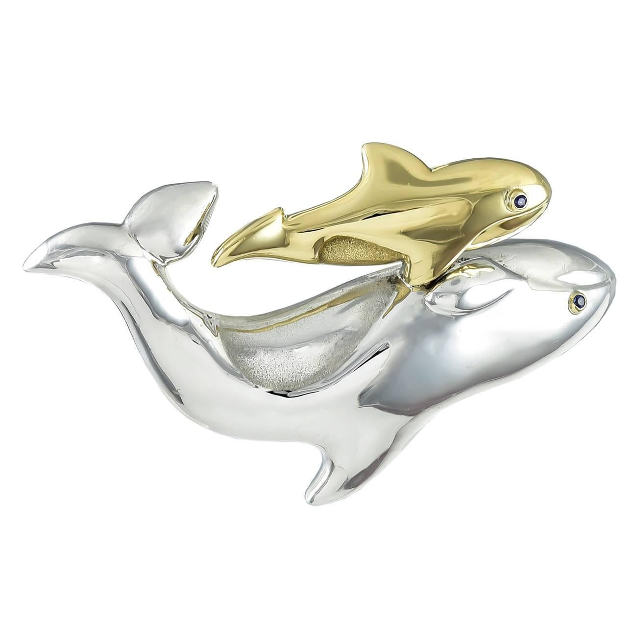 Tiffany & Co. Sterling Silver Gold Fish Pin For Sale