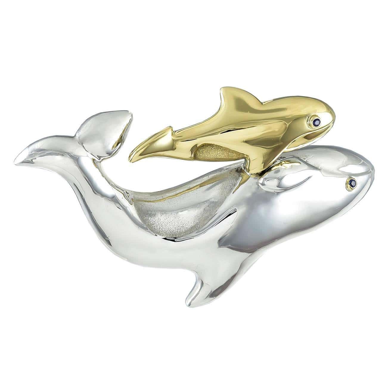 Tiffany and Co. Sterling Silver Gold Fish Pin For Sale at 1stDibs