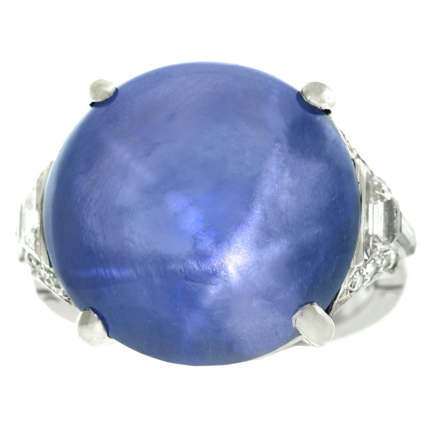 Art Deco 22.56ct Star Sapphire Ring by Traub Brothers Detroit