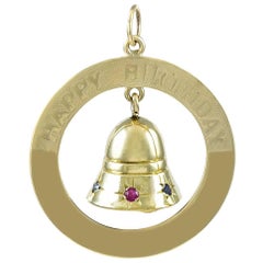 Large Happy Birthday Gemset Gold Charm