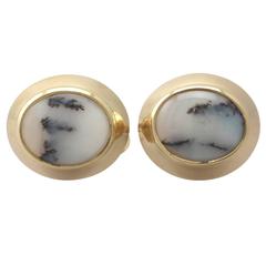 Moss Agate and 18k Yellow Gold Cufflinks - Vintage 1972