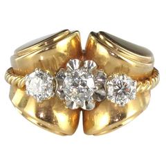 French Diamond Gold Tank Ring 7